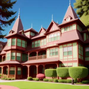 Historic Villa with Tile Roof and Sky