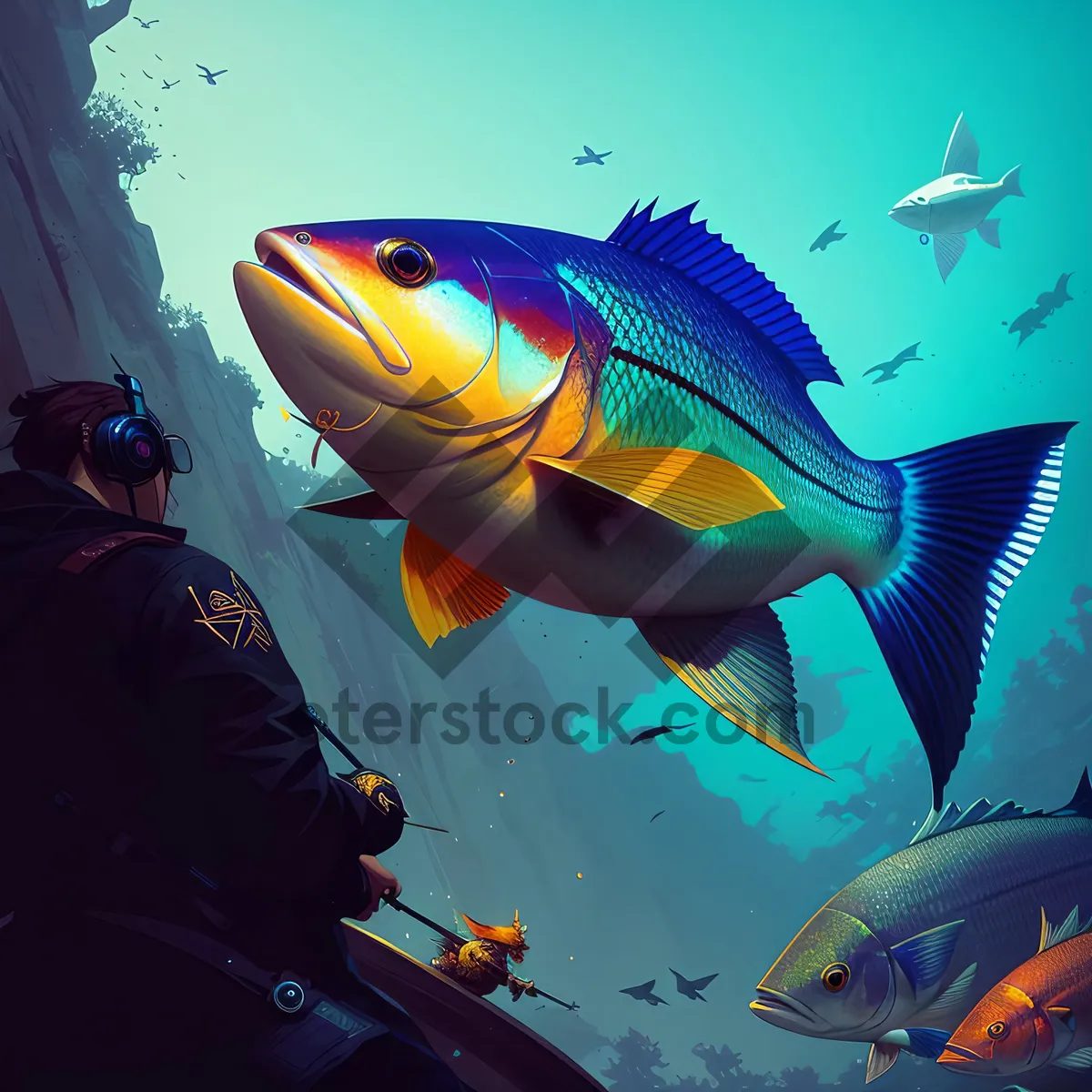 Picture of Colorful Goldfish Swimming in Aquarium