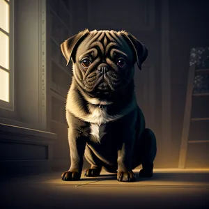 Adorable Wrinkled Pug Dog Sitting in Studio