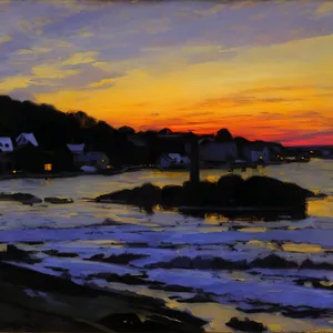 Vibrant Sunset Over Ocean Shoreline