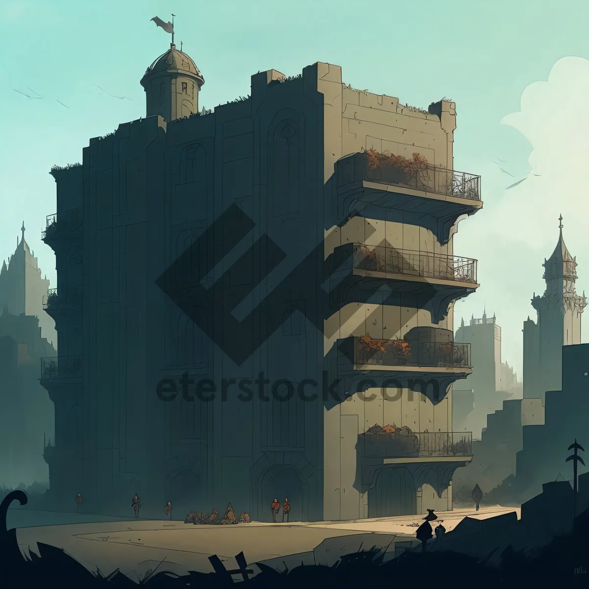 Picture of Medieval Tower: Majestic Fortress overlooking Historic Cityscape