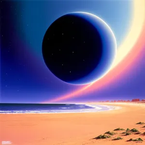 Serene Sunset over Ocean and Beach