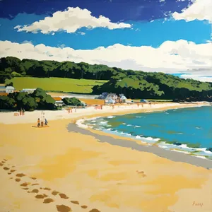 Tropical Bliss: Coastal paradise with turquoise waves under sunny skies