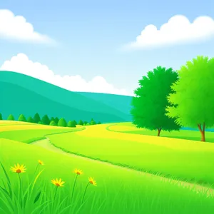 Vibrant Summer Meadow Amidst Rolling Hills