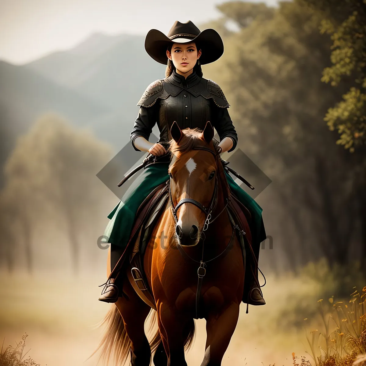 Picture of Energetic Equestrian Rider on Majestic Stallion