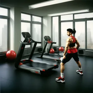 Active woman on treadmill in gym workout