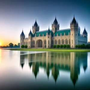 Iconic riverside castle in historic cityscape