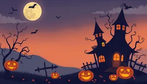 Halloween Night Silhouette Under Orange Moon
