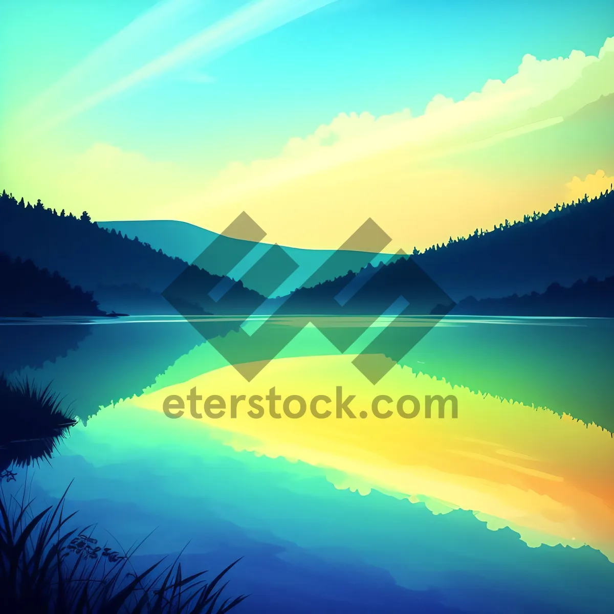 Picture of Sunset Over Serene Lake: Majestic Summer Sky