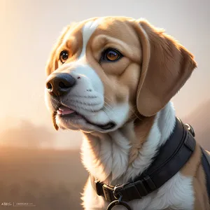 Adorable Brown Beagle Puppy Sitting with Collar