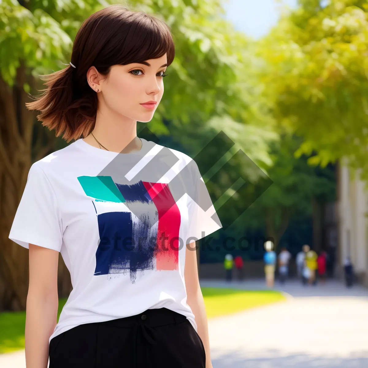 Picture of Smiling Lady in Casual Summer Outfit Enjoying Park