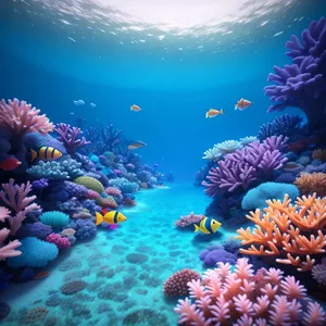 Colorful Coral Reef Life Beneath Sunlit Seawater