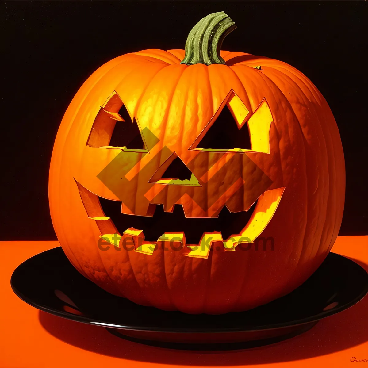 Picture of Spooky Jack-O'-Lantern Illuminated with Candle