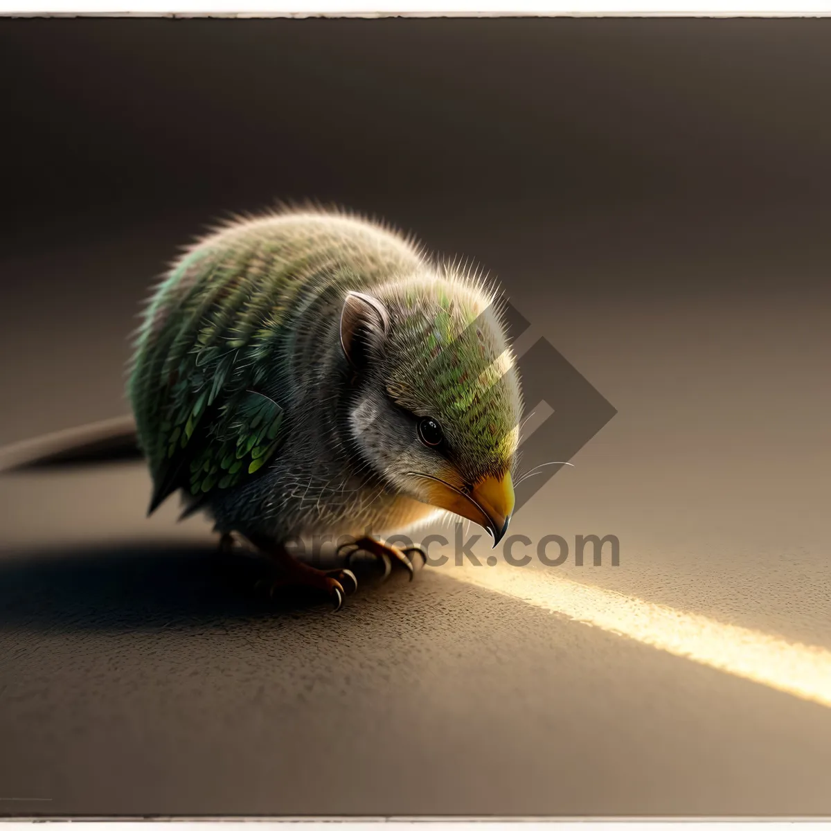 Picture of Fluffy Walnut-Eating Bird with Cute Tail.