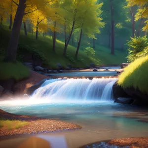 Serene Mountain Waterfall in Lush Forest