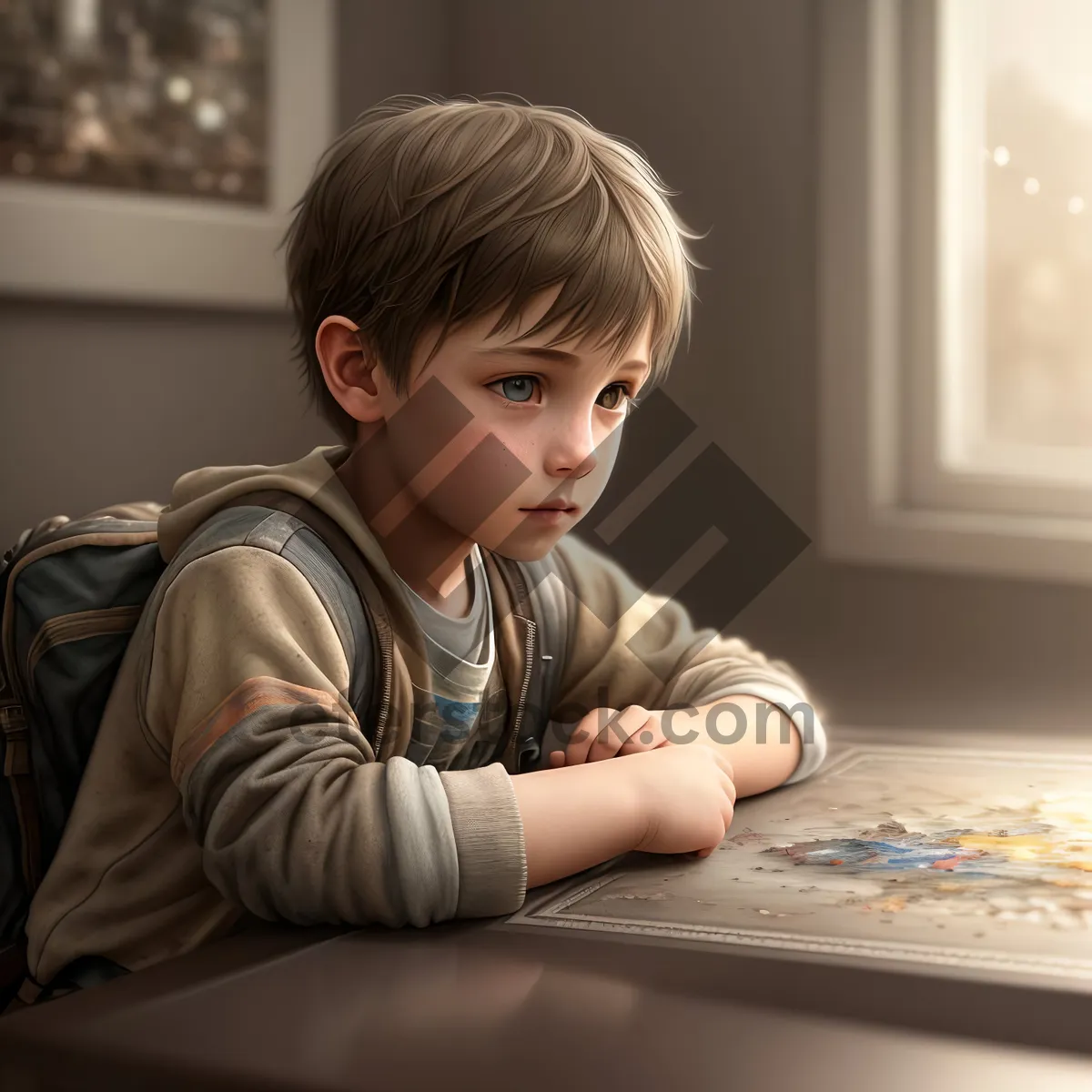 Picture of Happy young boy learning on laptop at home.