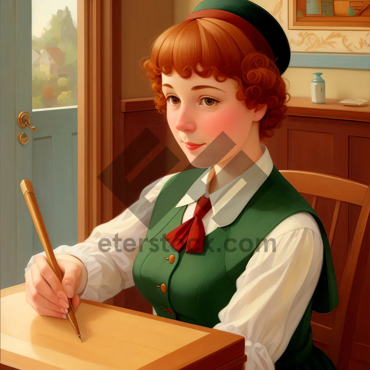 Picture of Cheerful student with wooden spoon and pen, smiling