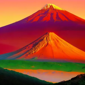 Sunset over volcano horizon, natural landscape travel