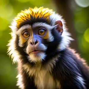 Playful baby monkey exploring wildlife with furry ape.