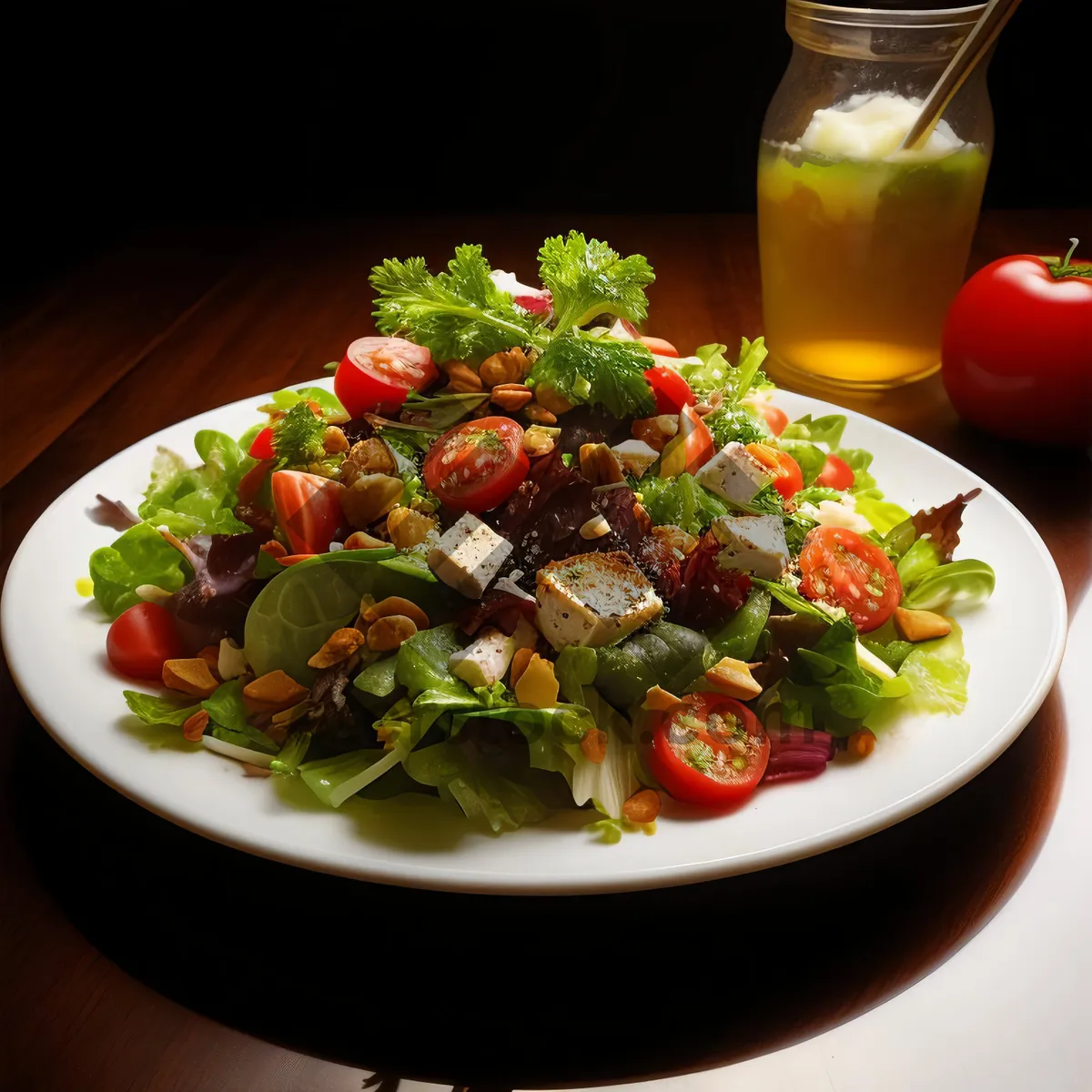 Picture of Delicious Vegetable Salad with Fresh Tomatoes and Lettuce