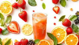 Refreshing Berry Citrus Breakfast Juice in Glass with Leaf