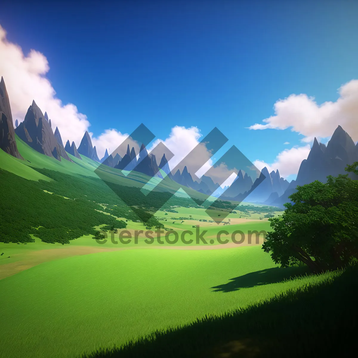 Picture of Serene Highland Meadow with Majestic Mountain backdrop