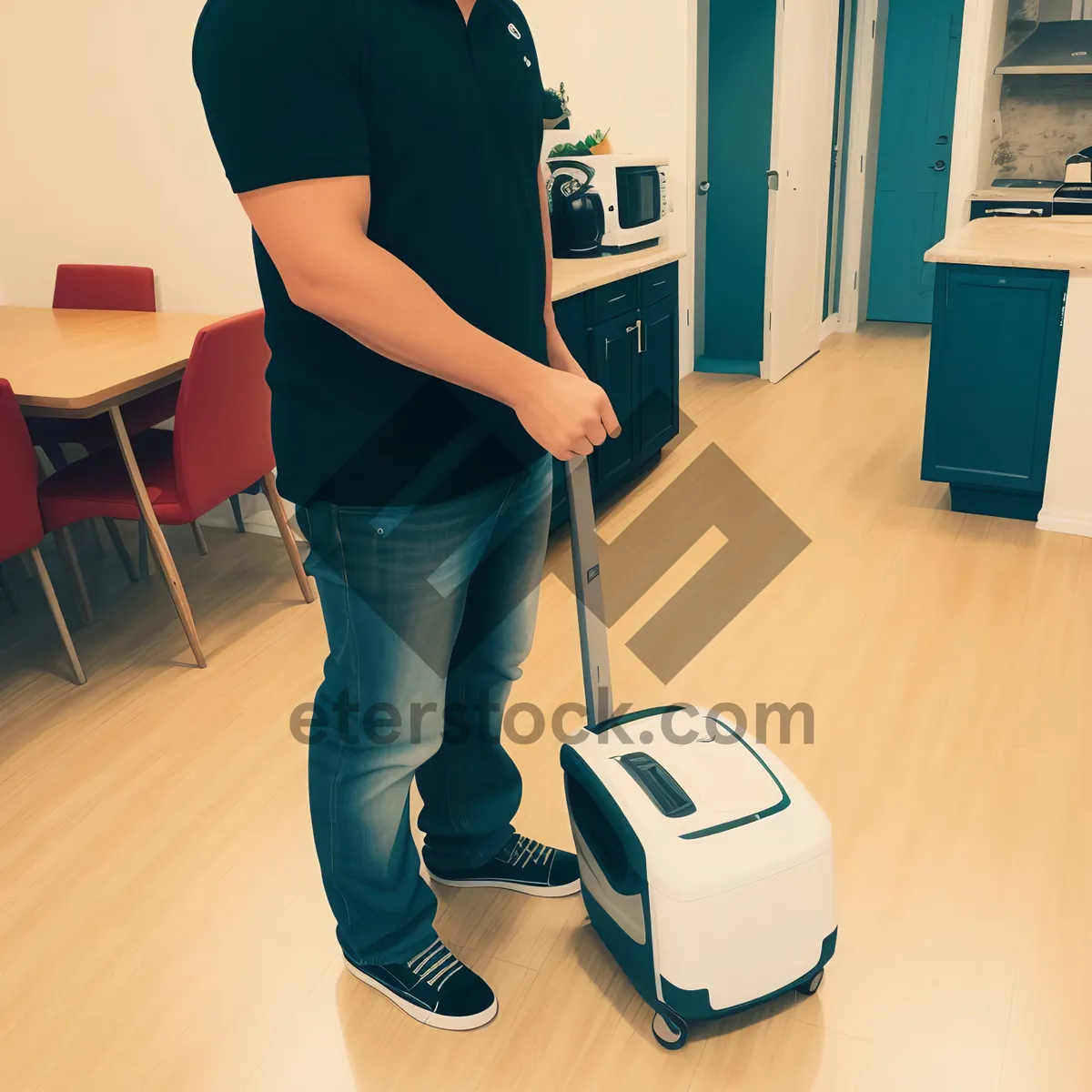 Picture of Golfer vacuuming grass with club cleaner at home turf.