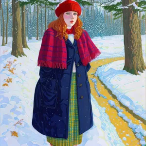 Smiling lady in fashionable winter attire with scarf