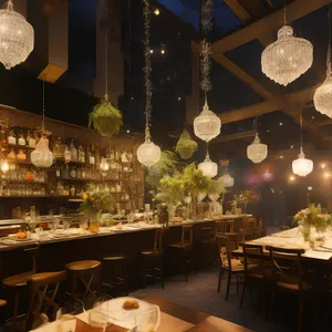 Modern Dining Interior Design with Wooden Chairs and Chandelier