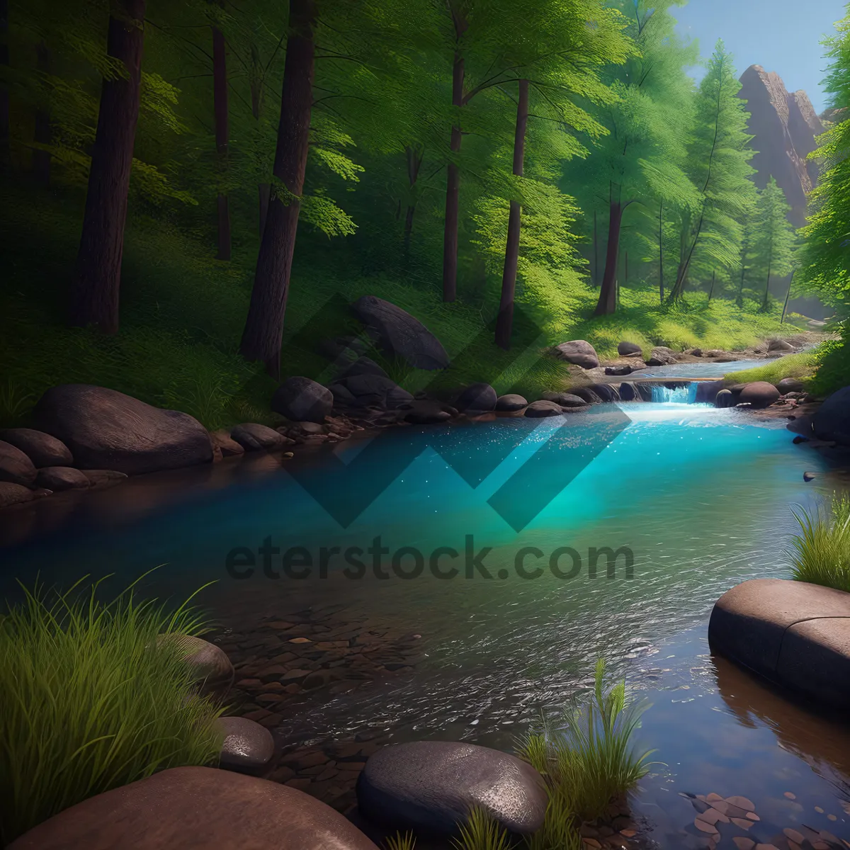 Picture of Serene Waters Flow Through Lush Forest Landscape