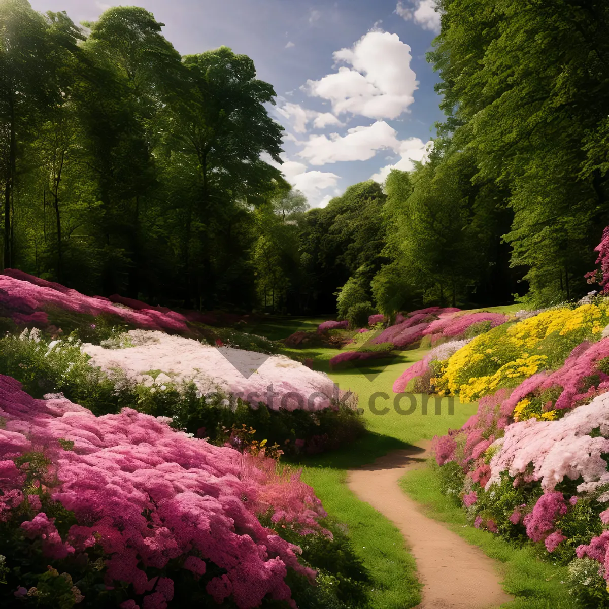 Picture of Serene Mountain View in Lush Summer Gardens