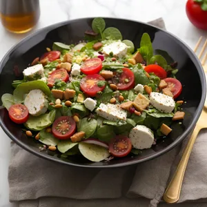 Gourmet vegetable salad with delicious cheese