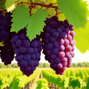 Juicy Autumn Harvest: Organic Purple Grape Cluster in a Vineyard