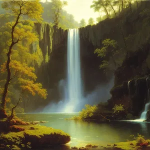 Scenic Waterfall in Serene Forest