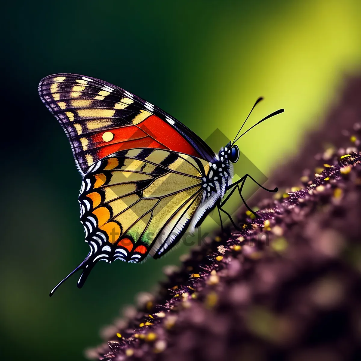 Picture of Vibrantly Colored Monarch Butterfly Amidst Flower Garden.