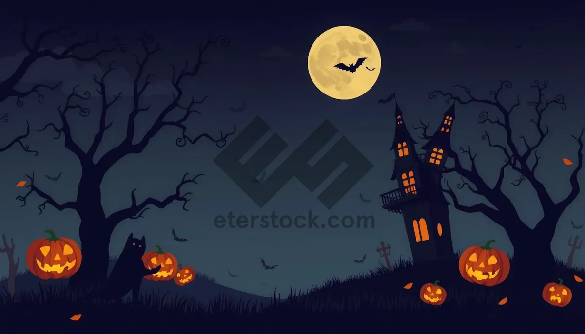 Picture of Spooky Halloween Silhouette of Haunted Sky