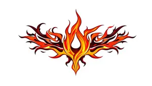 Graphic silhouette symbol with fiery blaze decoration