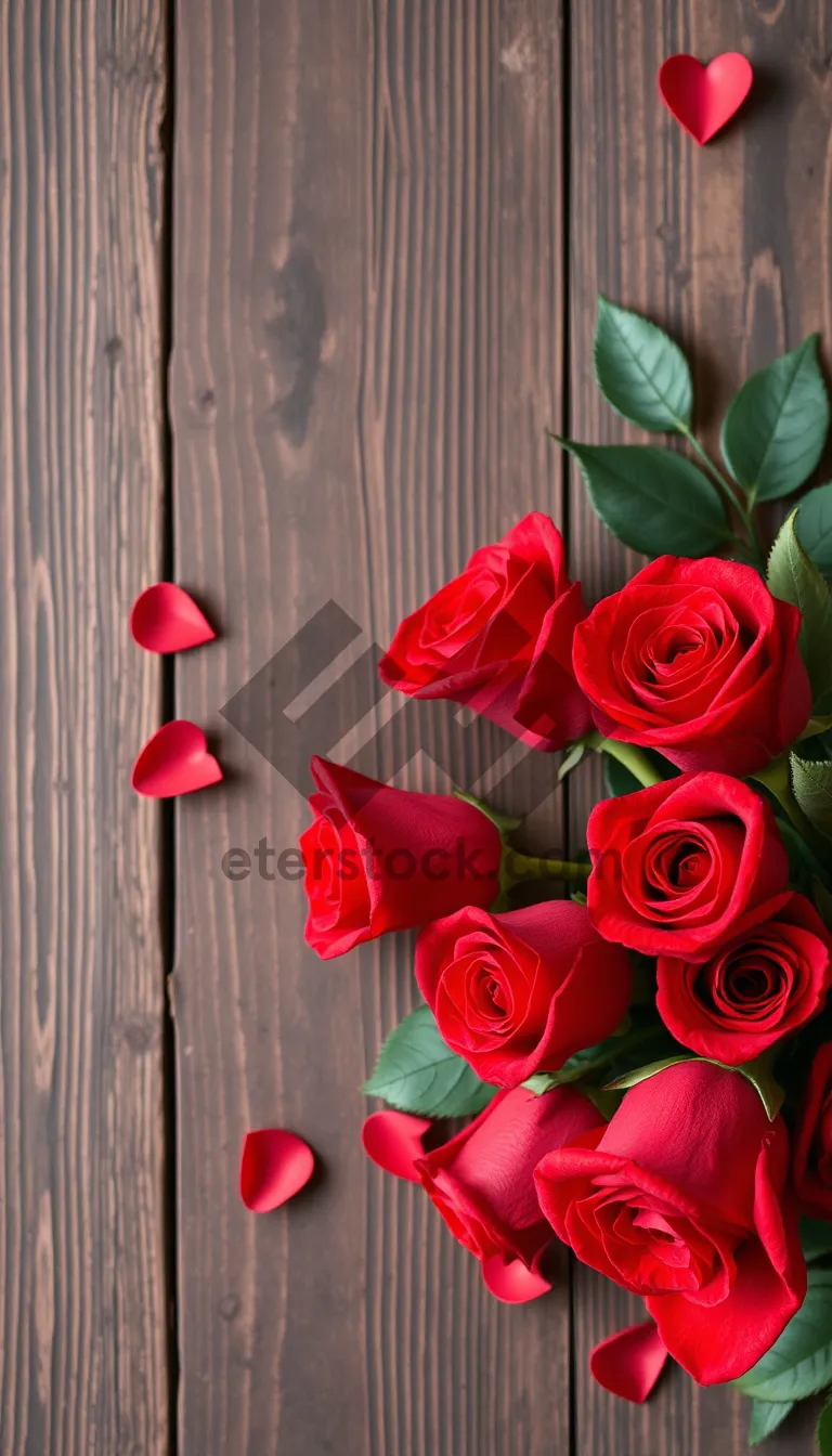 Picture of Romantic pink rose bouquet for Valentine's Day celebration.