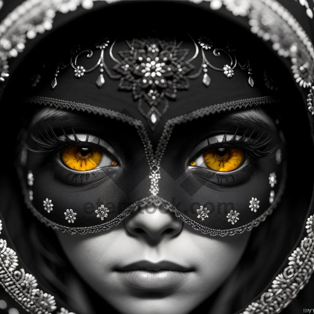 Picture of Mysterious Venetian Masked Lady with Alluring Eyes