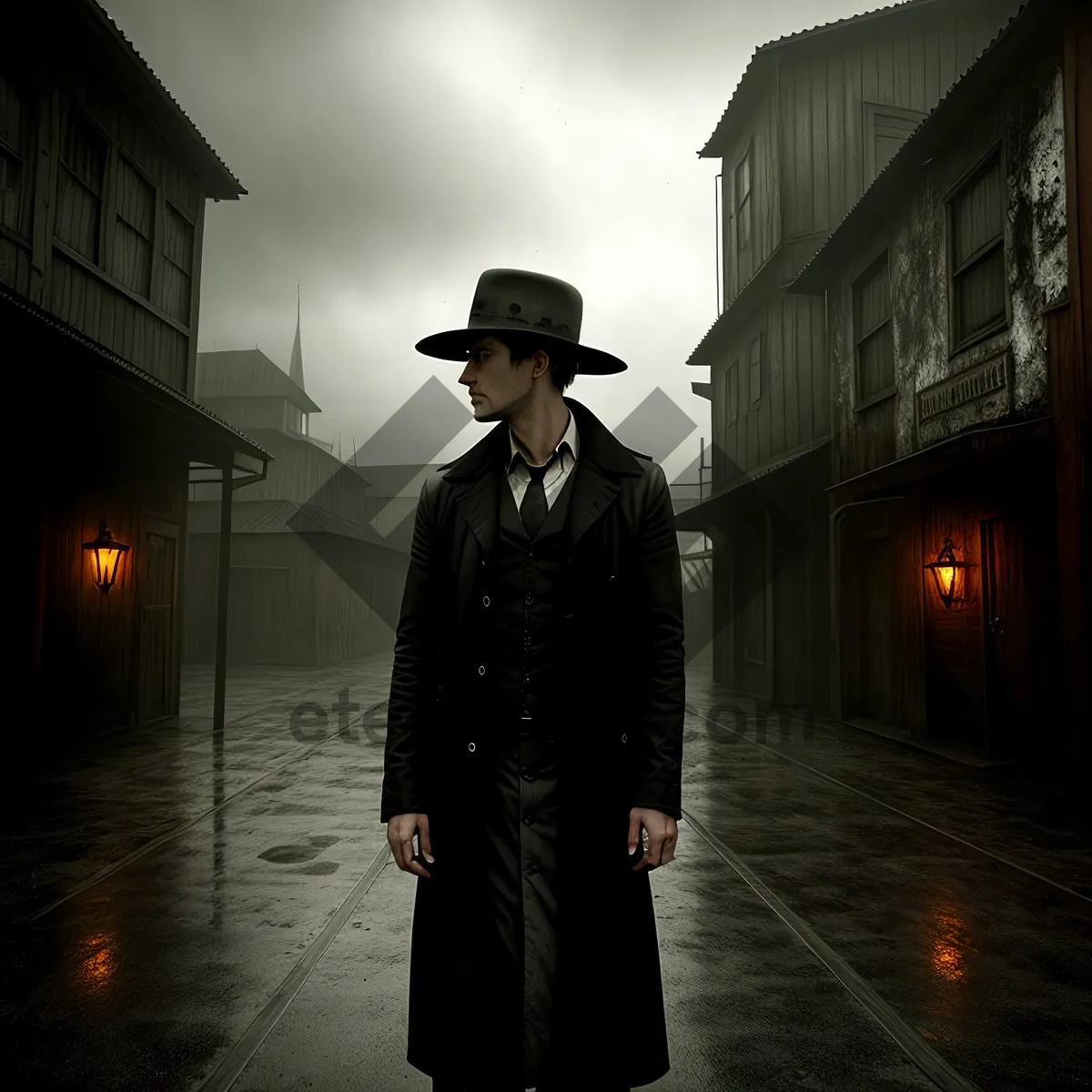 Picture of Professional Man in Stylish Trench Coat and Hat