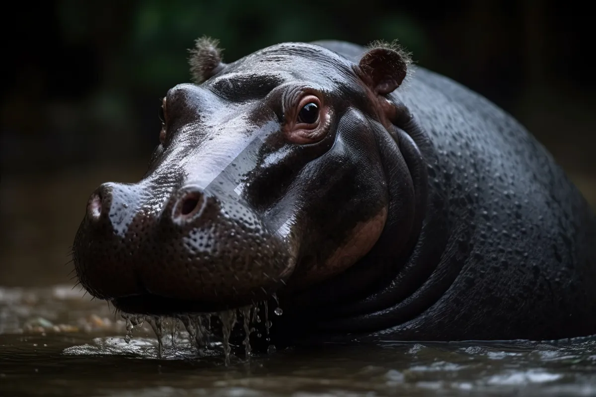 Picture of Wild Hippopotamus in Water Safari Wildlife Scene