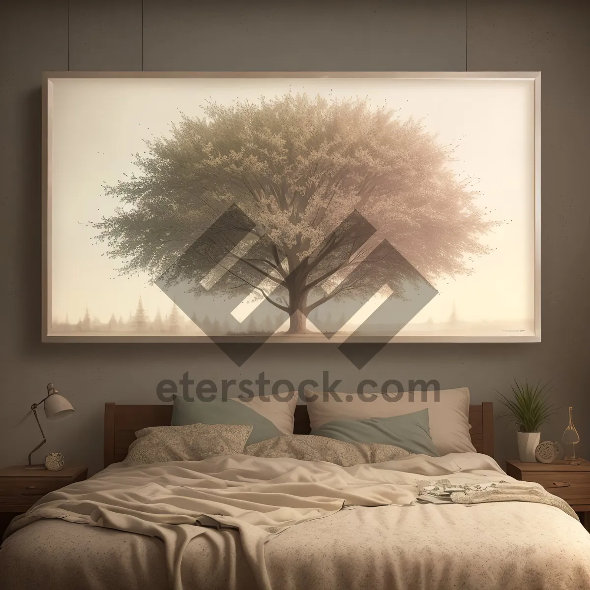 Picture of Modern Cozy Bedroom with Stylish Furniture and Relaxing Ambiance