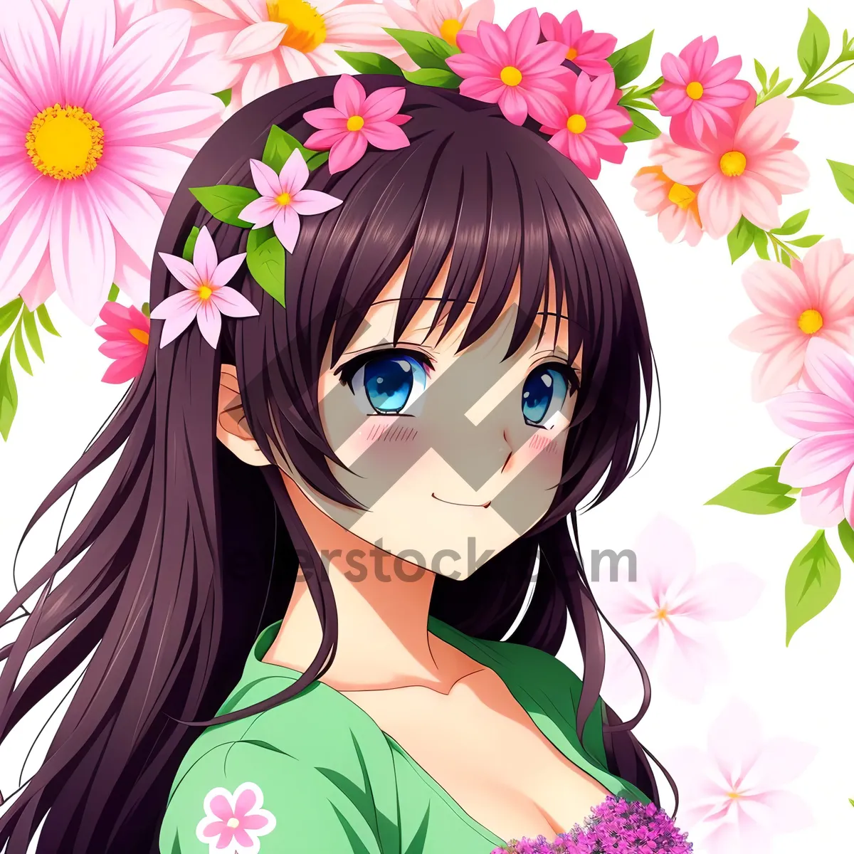 Picture of Locks of Fashion: Artistic Cartoon Portrait with Floral Hair