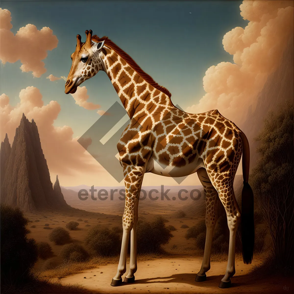 Picture of Giraffe in the wild with long spotted neck