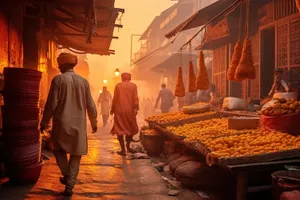 Male food vendor at market stall