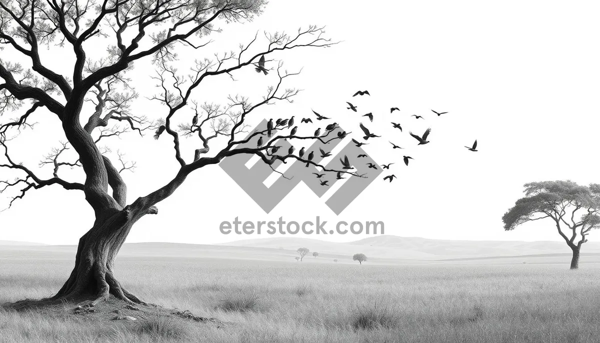 Picture of Silhouette of a lone oak tree against winter sky