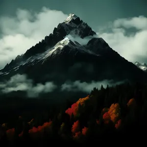 Snow-covered mountains in National Park under cloudy sky landscape.