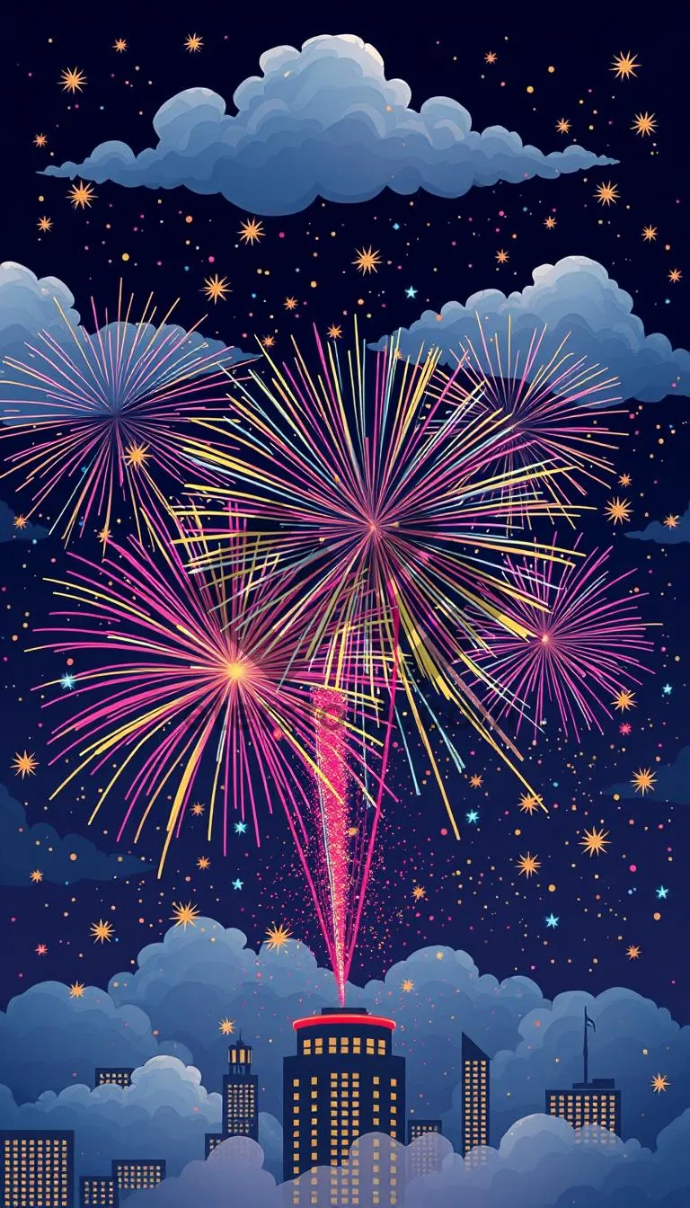 Picture of Vibrant Firework Display Lighting Up the Night Sky