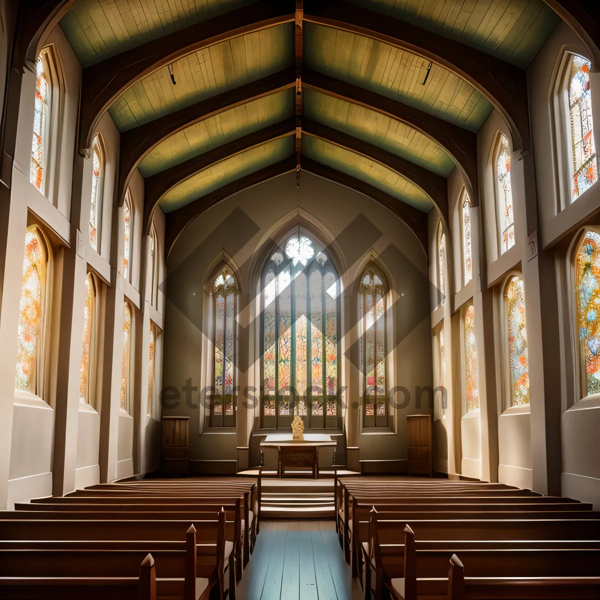 Picture of Experience the grandeur of faith within the majestic interior of an ancient cathedral, where every detail of the ornate altar tells a story of devotion and reverence