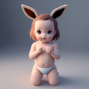 Cute Bunny Boy with Happy Doll